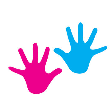 Vector silhouette of child´s hand shows palm on white background. Symbol of childhood.
