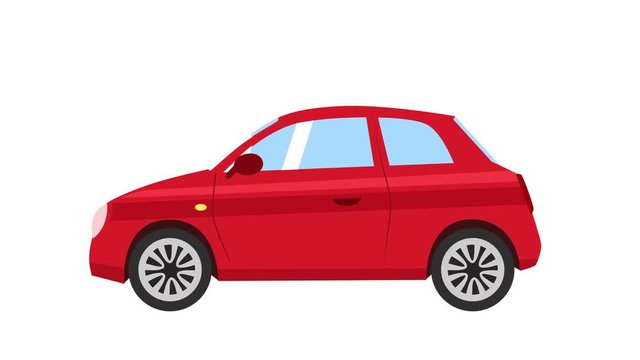 Cartoon isolated red car flat animation side view