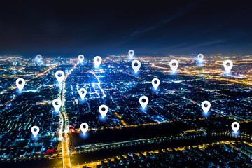 Modern city with wireless network connection concept