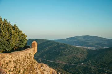 Watchtower made of bricks over cliff in Marvao
