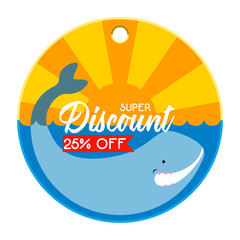 Summer sale label with a whale swimming - Vector