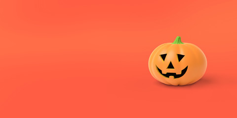 Orange pumpkin on an red background. 3D-rendering.