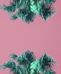 Neon pink palm background concept. 