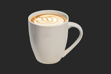 White Cup with latte art isolated black background