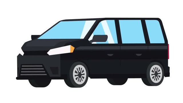 Cartoon isolated black minibus car flat animation