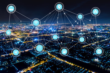 Modern city with wireless network connection concept