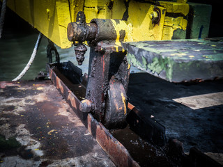 The old sliding roller in pontoon for industrial