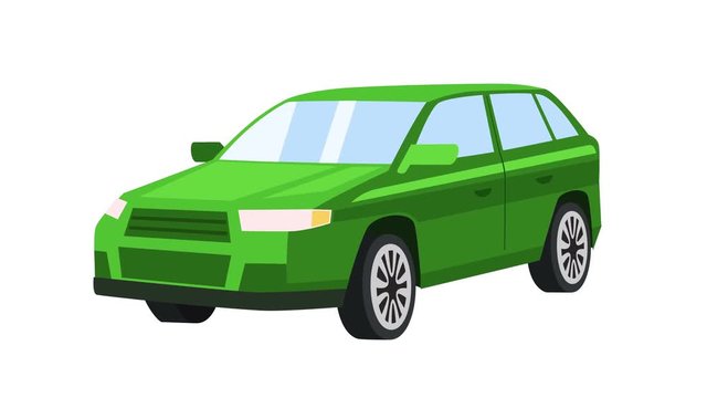 Cartoon isolated green car flat animation