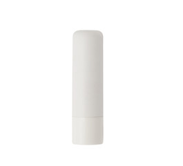 White lipstick tube with chapstick or lip balm. Mockup of facial cosmetics isolated