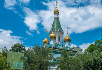 Fototapeta na wymiar The Russian Church (Church of St Nicholas the Miracle-Maker), a Russian Orthodox church in central Sofia, Bulgaria.