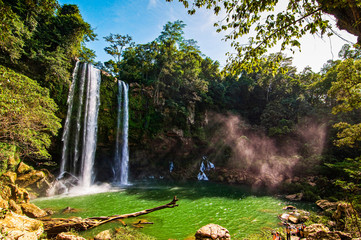 Misol-Ha Waterfall, Mexico - November 24, 2010. Waterfall in sunset, Yucatan peninsula, Chiapas