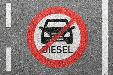 Diesel driving ban sign on a road street not allowed forbidden zone