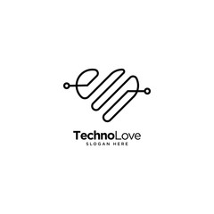Technology Love Logo Outline monoline