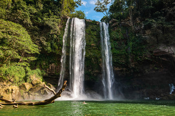 Fototapeta premium Misol-Ha Waterfall, Mexico - November 24, 2010. Waterfall in sunset, Yucatan peninsula, Chiapas