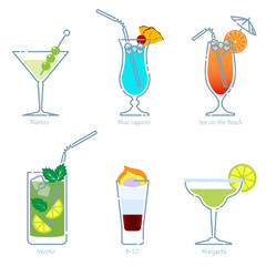 Holidays club party summer cocktails. Vector.