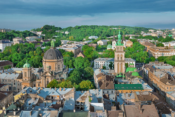 Fototapeta premium Lviv - city center sunset view, Western Ukraine