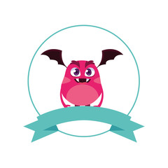 circular frame with monster flying and wings character