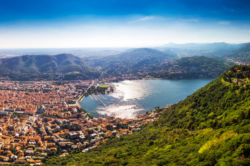 Fototapeta na wymiar Como town on the Lake Como surrounded by mountains in the Italian region Lombardy, Italy, Europe