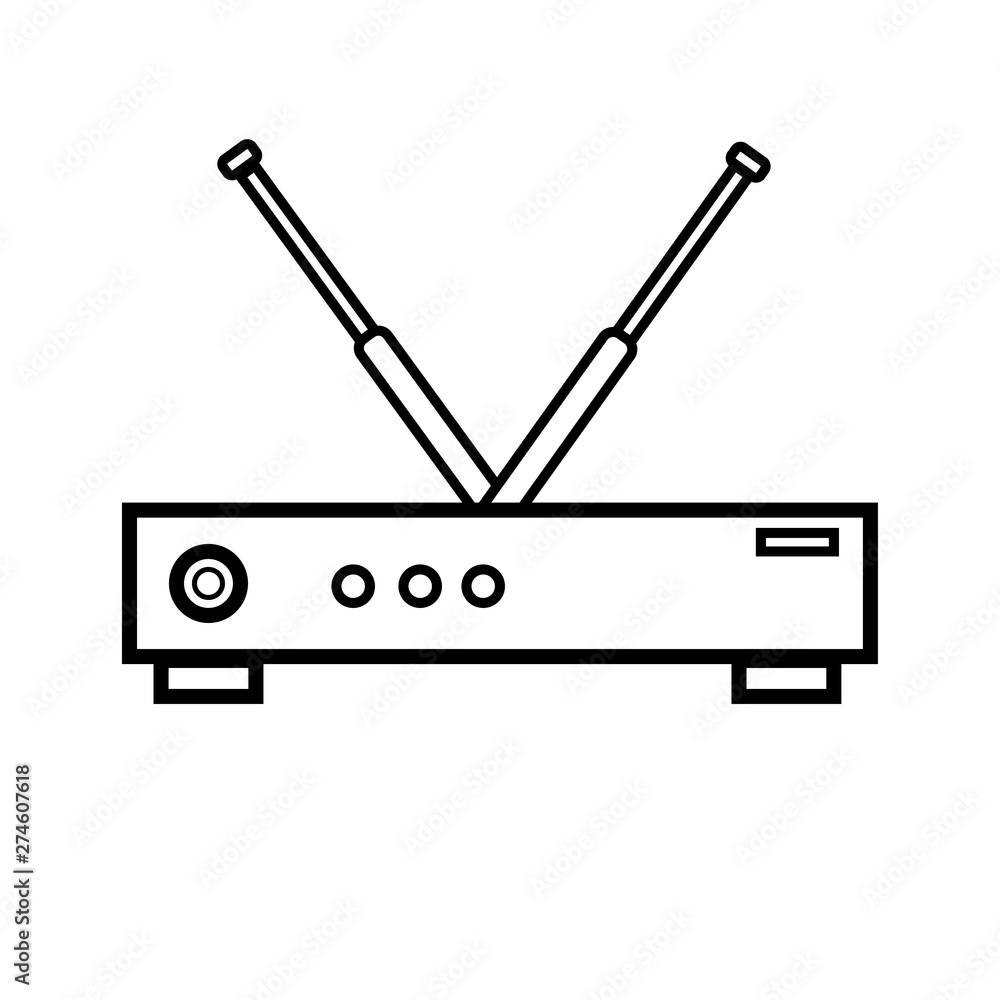 Aufkleber vector illustration of black and white flat icon of simple modern digital wi-fi modem router for wir