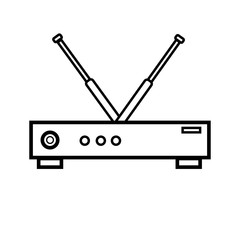 Vector illustration of black and white flat icon of simple modern digital wi-fi modem router for wireless internet isolated on white background. Concept: computer digital technologies
