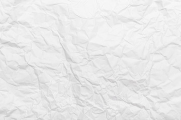 White crumpled paper texture background.