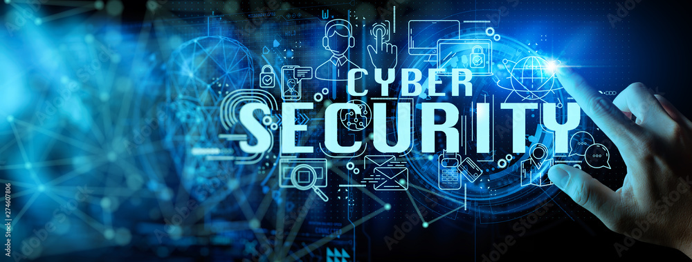 Poster business hand working with Data protection Cyber Security Privacy Business Internet Technology Ui.