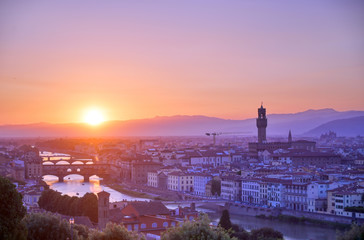 Naklejka premium The sunset over Florence, capital of Italy’s Tuscany region.