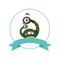 circular frame with monster and bulging eyes comic character