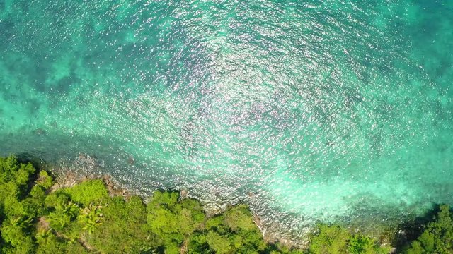 Aerial view from a drone of beautiful Nyaung Oo Phee island on sunny day in Myanmar