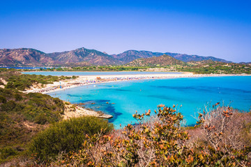 Transparent and turquoise sea in Porto Giunco, Sardinia, Italy