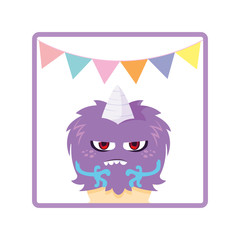 square frame with monster and horn party garlands