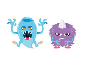 funny monsters couple comic characters colorful