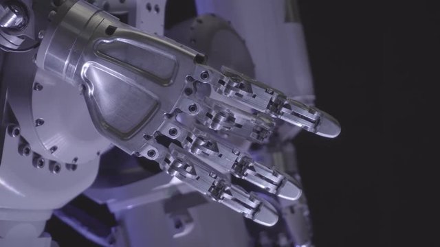 Bionic arm of robot. Innovative robotic hand. Futuristic technology.