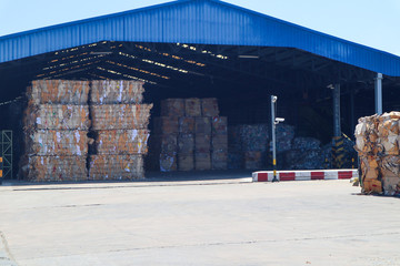 Bangkok/Thailand-June 22,2019: Thai recycle industry cardboard garbage and paper waste after...