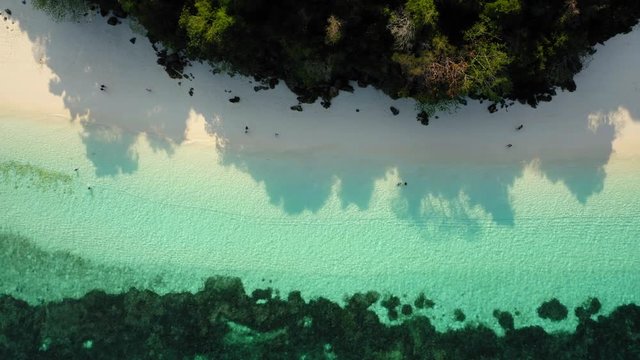 Aerial view from a drone of beautiful Nyaung Oo Phee island on sunny day in Myanmar
