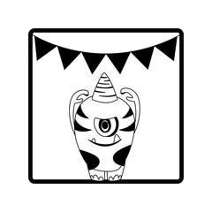 square frame with monster and horn party garlands