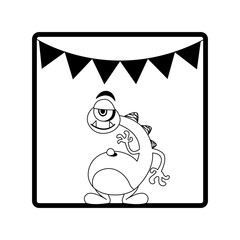 square frame of monster with neck long and party garlands