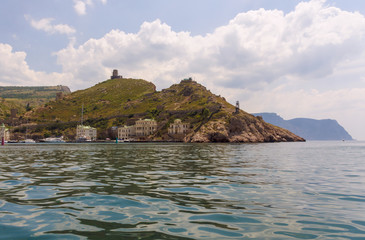 View from the boat on the Balaclava, the Bay and the mountains around it. Western Crimea.