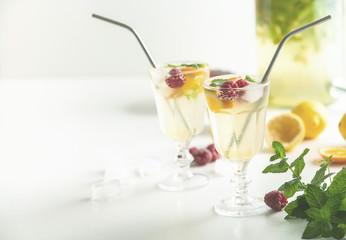 fresh cold homemade lemonade with metal straw