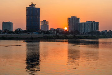 Beautiful sunset of Mekong river in Phnom Penh in Cambodia.