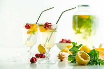 fresh cold homemade lemonade with metal straw