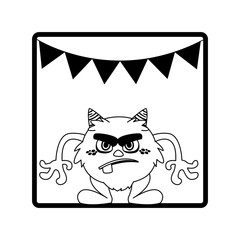 square frame with monster and garlands party