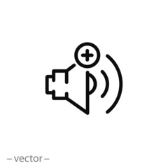 volume + icon, sound, speaker line symbol on white background - editable stroke vector illustration eps10