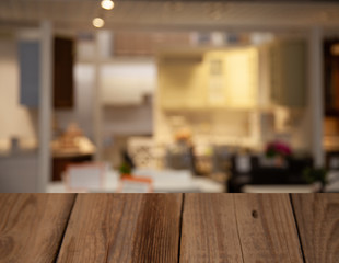 blurred cafe restaurant club background with wooden table
