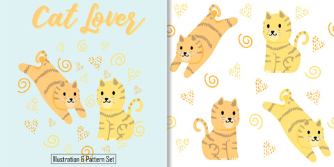 cute baby cat animal card seamless pattern set