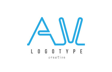 AV A V blue joined line alphabet letter combination logo icon design