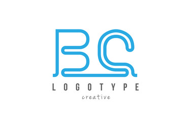 BC B C blue joined line alphabet letter combination logo icon design