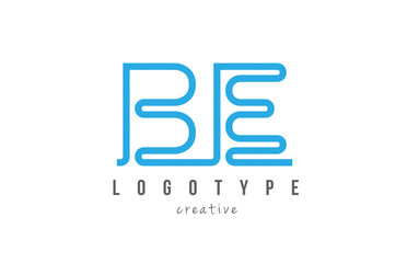 BE B E blue joined line alphabet letter combination logo icon design
