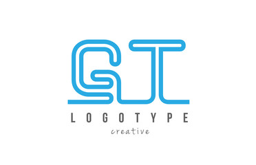 GT G T blue joined line alphabet letter combination logo icon design