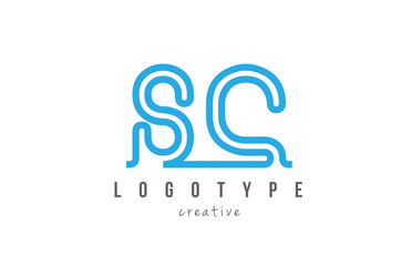 SC S C blue joined line alphabet letter combination logo icon design